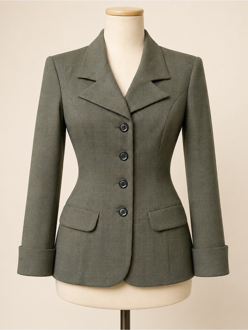 Vintage Fiori Olive Plaid Fitted Power Blazer Size 8 Made USA